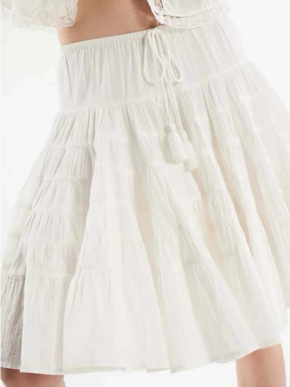 Free People Many Layers 100% Cotton Boho Prarie Y2K Flowy White Midi Skirt XS